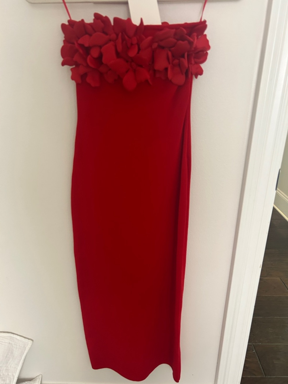 Zara Red Strapless Floral Appliqué Midi Dress